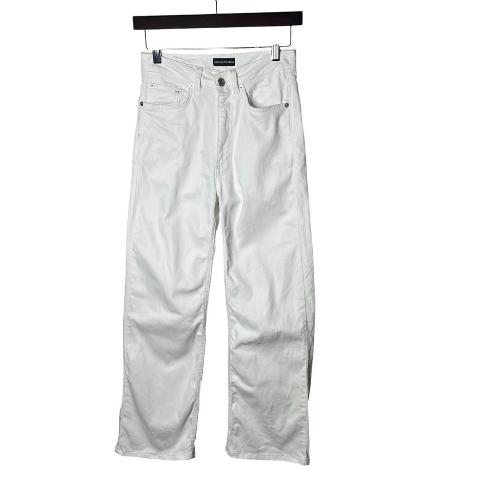 Scanlan Theodore White Denim Cropped Straight Leg Jeans Quiet Luxury Classic